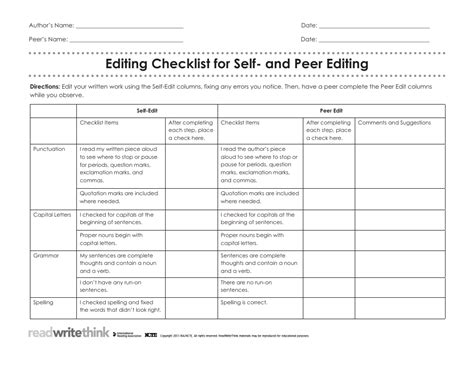 Free Printable Editing Checklist