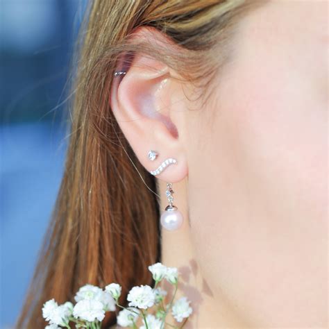 Boucles D Oreilles Earjacket 2en1 Perles Roses Pendantes Elsa Lee