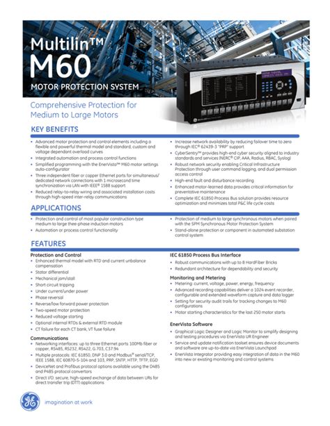 M60 Multilin™ Motor Protection System Comprehensive Protection For