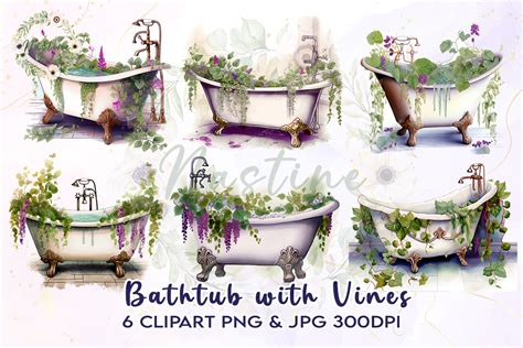 Antique Bathtub With Vines Watercolor Graphic By Nastine Creative Fabrica