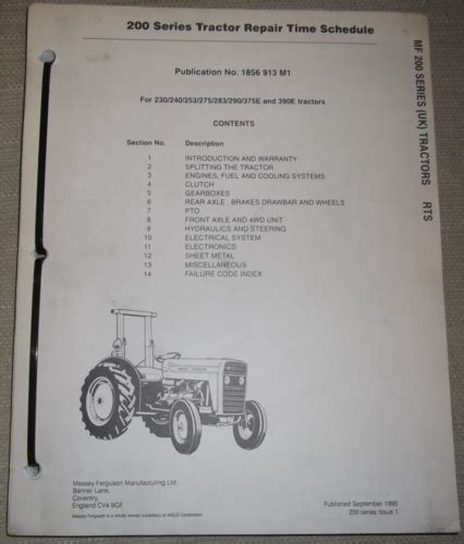 Massey Ferguson 230 240 253 275 283 290 375e Tractor Repair Time Schedule Manual Ebay