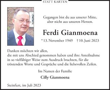 Traueranzeigen Von Ferdi Gianmoena Trauer Ms