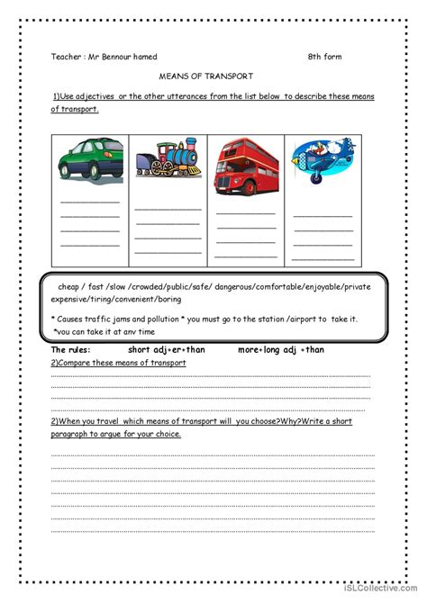 Means Of Transport English Esl Worksheets Pdf Doc