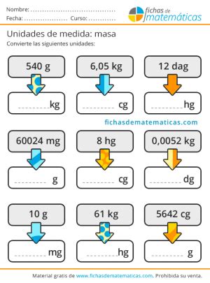 Unidades de masa Fichas de matemáticas