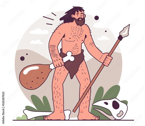 Cavemen in stone age. People hunting with primitive tools. Human ...