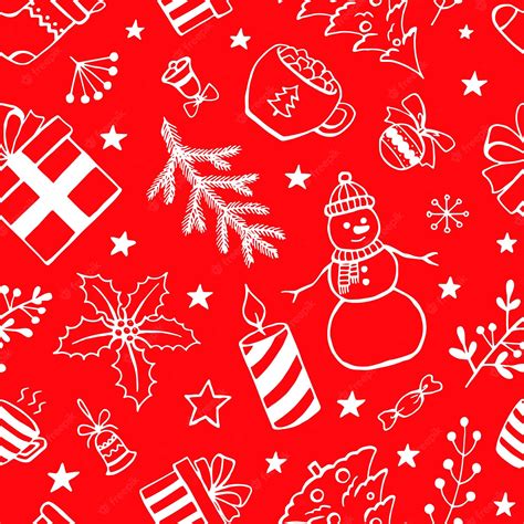 Premium Vector Christmas Seamless Pattern Hand Drawn Style Doodle