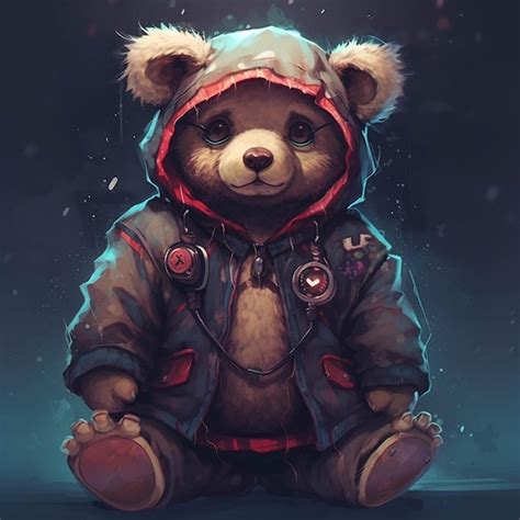 There Is A Teddy Bear Wearing A Jacket And A Hoodie Generative Ai Premium Ai Generated Image