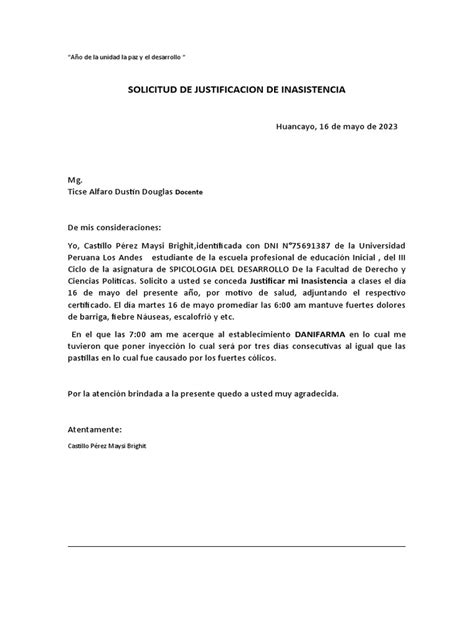 Solicitud De Justificacion De Inasistencia Pdf