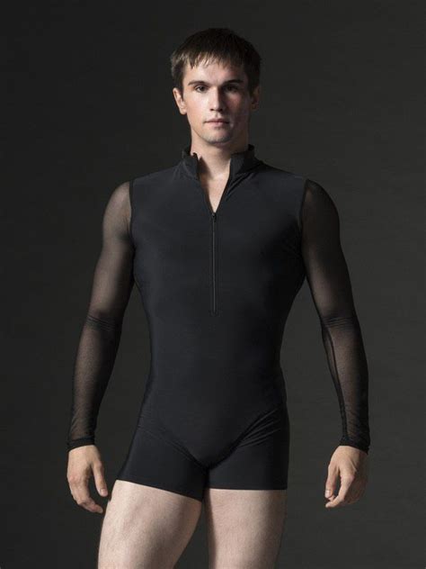 Geoff Full Back Biketard Mens Leotard Male Dancer Mesh Long Sleeve