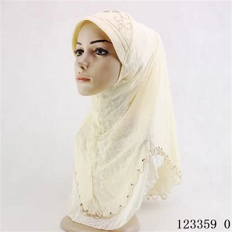 Beaded Flower Sequin Hijab Muslim Neck Covered Hijabs Double Layer