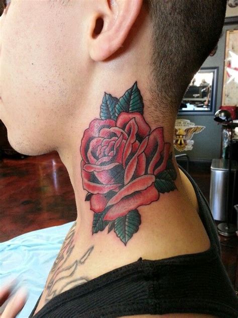 Traditional Rose Neck Tattoo By Steve Rieck Las Vegas Rose Tattoos