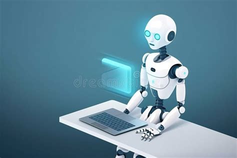 Robot Working On Laptop Computer Generative AI Stock Image Image Of