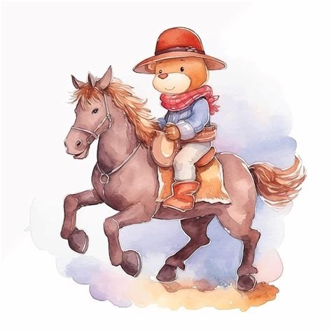 Premium Vector Cute Teddy Bear Riding Horse Watercolor Ilustration