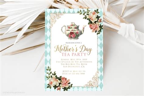 Shabby Chic Mothers Day Tea Party Invitation Printable Mothers Day Invite High Tea Victorian