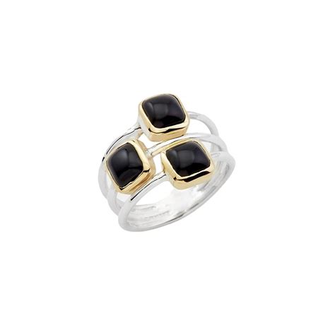 Bague Argent Dor Paves Carr S Cabochons Onyx Noir Taille