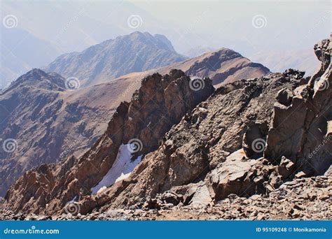 Atlas Mountains In Morocco Treking On The Highest Peak Toubkal Stock