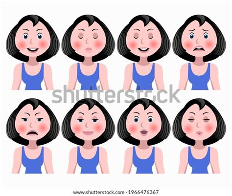 Woman Different Facial Expressions Set Beautiful Stock Vector Royalty