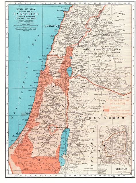 1949 Antique PALESTINE Map Vintage Map of Palestine Syria | Etsy