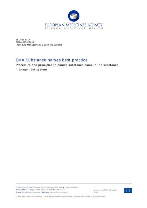 Pdf Ema Substance Names Best Practice Procedure And Principles To