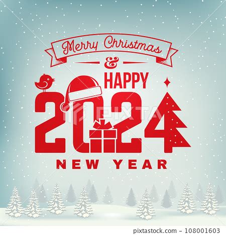 Merry Christmas and Happy New Year 2024 stamp 插圖素材 108001603