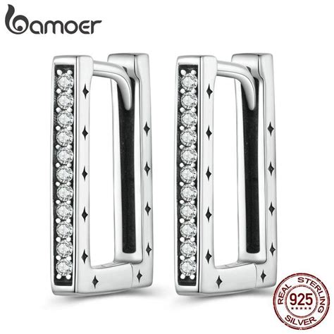 Buy BAMOER 925 Sterling Silver Simple Square Ear Buckles Starry Star