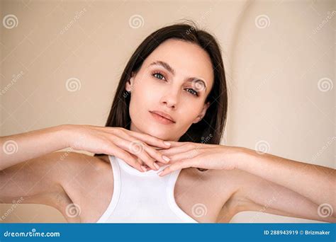 Model Looking At Camera Posing Touching Her Perfect Face Stock Image Image Of Dermatology