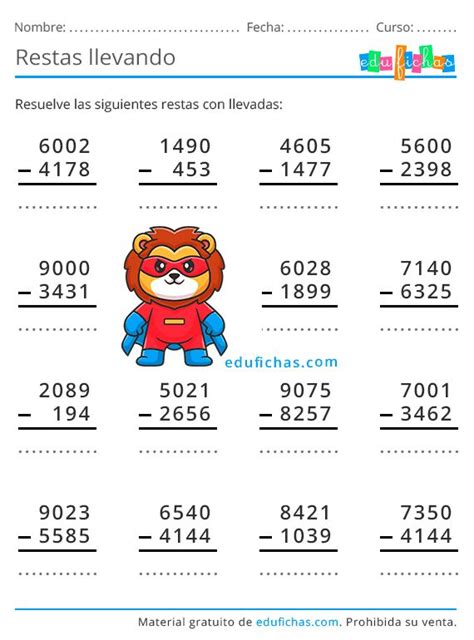 Restas Con Llevadas Hoja De Restas Para Imprimir En Pdf En Hot Sex Picture