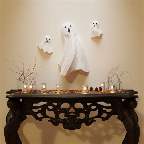 Ghost Papercraft 3d Diy Low Poly Paper Crafts Halloween Wall Etsy Halloween Wall Decor