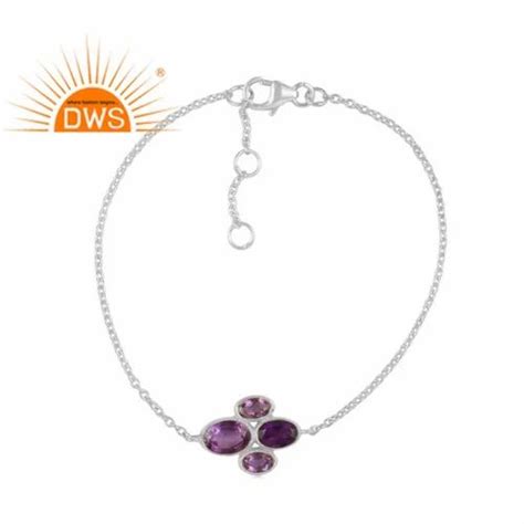 Dws Purple Fine Sterling Silver Natural Amethyst Gemstone Bracelet