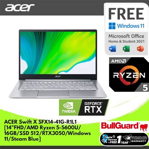 Jual ACER SWIFT X SFX14 41G R1L1 14 FHD AMD RYZEN 5 5600U 16GB SSD 512