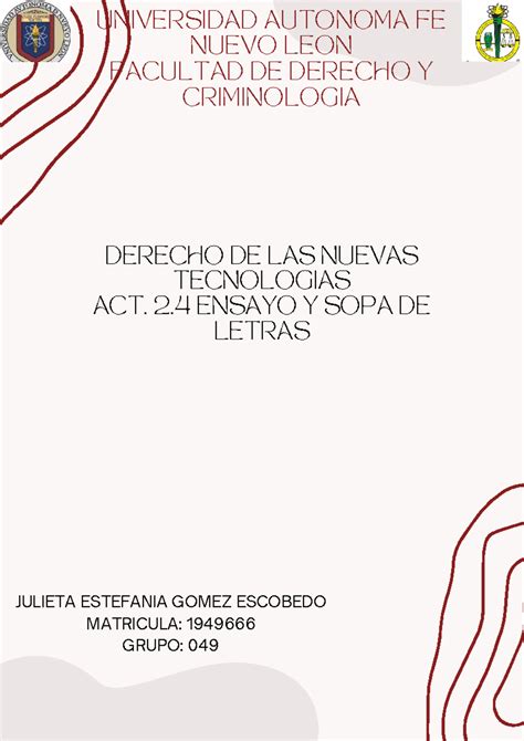 Act Ensayo Y Sopa De Letras Derecho De Las Nuevas Tecnologias Act