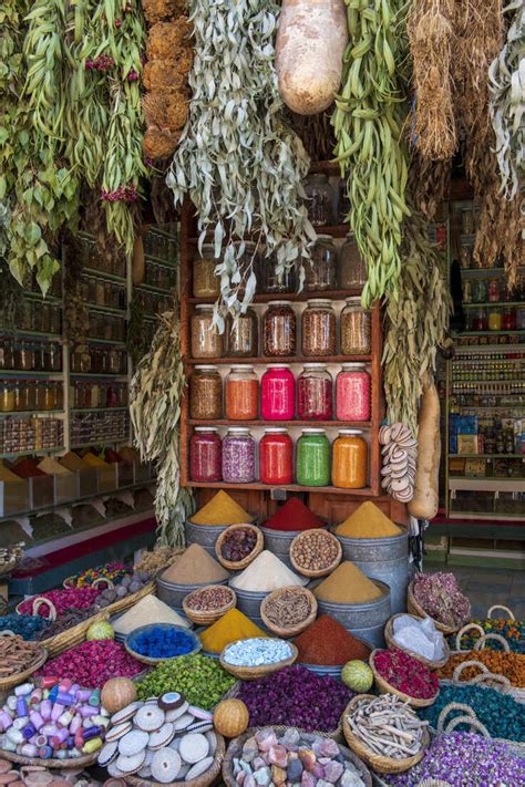 A Display Of Spices In Spice Market Rahba Kedima Square In The Souks