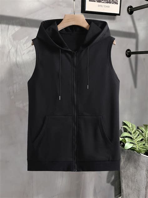 Men Zip Up Drawstring Sleeveless Hoodie In 2023 Sleeveless Hoodie