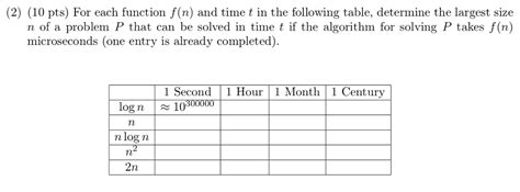 Solved 2 10 Pts For Each Function F N And Time T In The