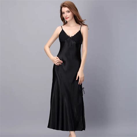 1947 Summer Slipt Sexy Nightwear Women Long Satin Nightgown Lace