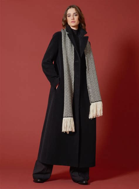 Cappotto Lungo Nero Doppiopetto In Lana E Cashmere Cinzia Rocca