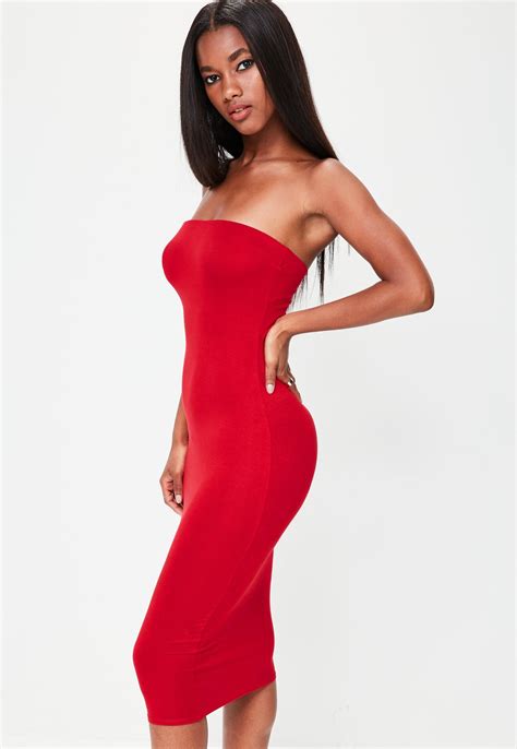 Red Bandeau Bodycon Midi Dress Missguided Women Dress Online