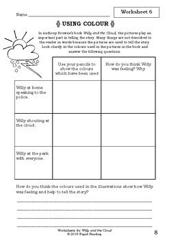 Worksheets For Willy And The Cloud By Anthony Browne Literacy Activities