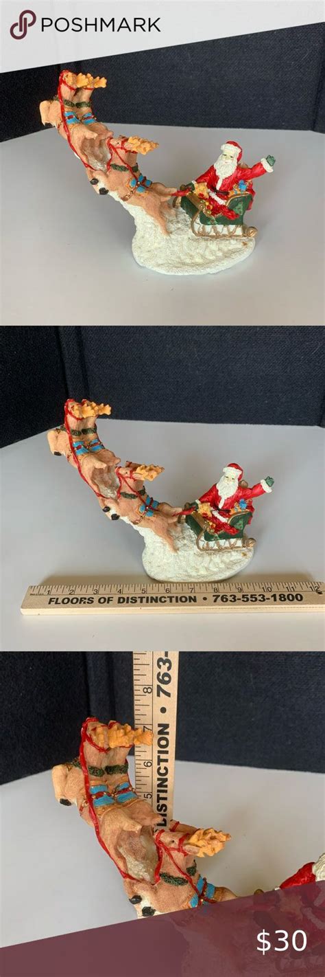 Christmas Musical Reindeer Poly Resin Figurine Santa And His Sleigh