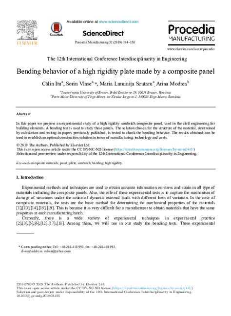 bending behavior   high rigidity plate    composite panel