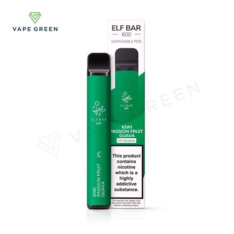 Kiwi Passionfruit Guava Disposable Vape By Elf Bar 600 Free Uk Delivery Vape Green