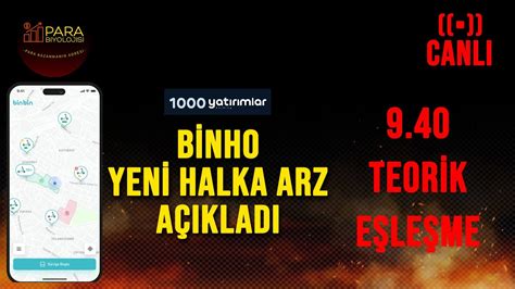 BİNHO YENİ HALKA ARZ AÇIKLADI 9 40 TEORİK EŞLEŞME CANLI HALKA ARZ