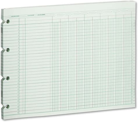 Lot de 100 feuilles de comptabilité 10 colonnes 24 x 29 cm vert