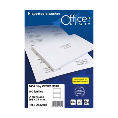 OFFICE STAR 1600 étiquettes multi usages 105 x 37 mm OS43484 livré en