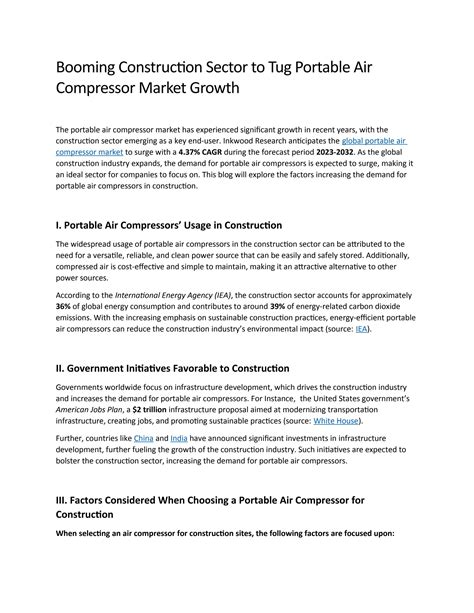 Booming Construction Sector To Tug Portable Air Compressor Market Growth By Researchinkwood Issuu