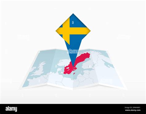 Suecia Se Representa En Un Mapa De Papel Plegado Y Marcador De