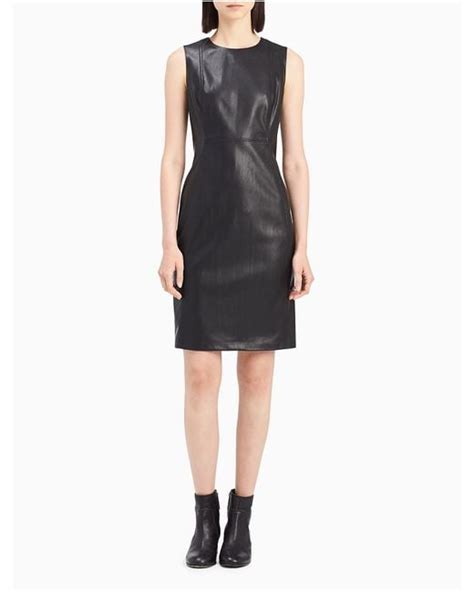 Calvin Klein Faux Leather Sheath Dress In Black Save 70 Lyst