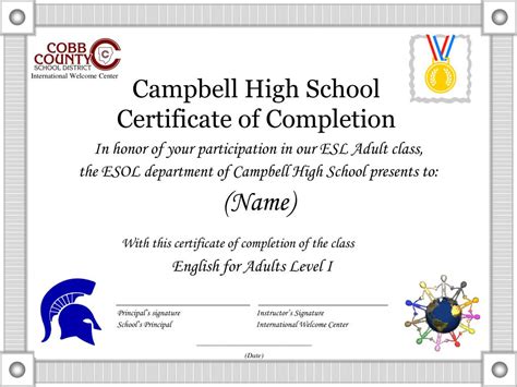 Certificate Of Completion High School