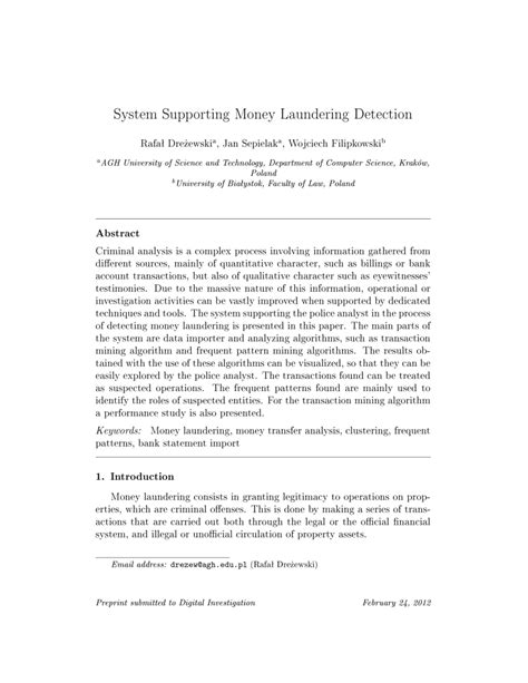 (PDF) System supporting money laundering detection