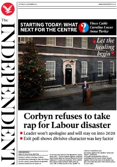 The Independent (UK) Front Page for 14 December 2019 | Paperboy Online ...